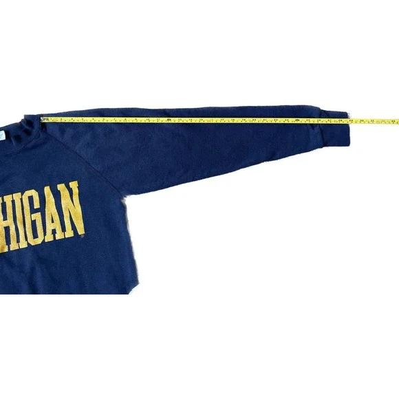 Vintage 90s Michigan Wolverines Spellout Large USA Blue Crewnexk Sweatshirt VTG - Picture 6 of 7